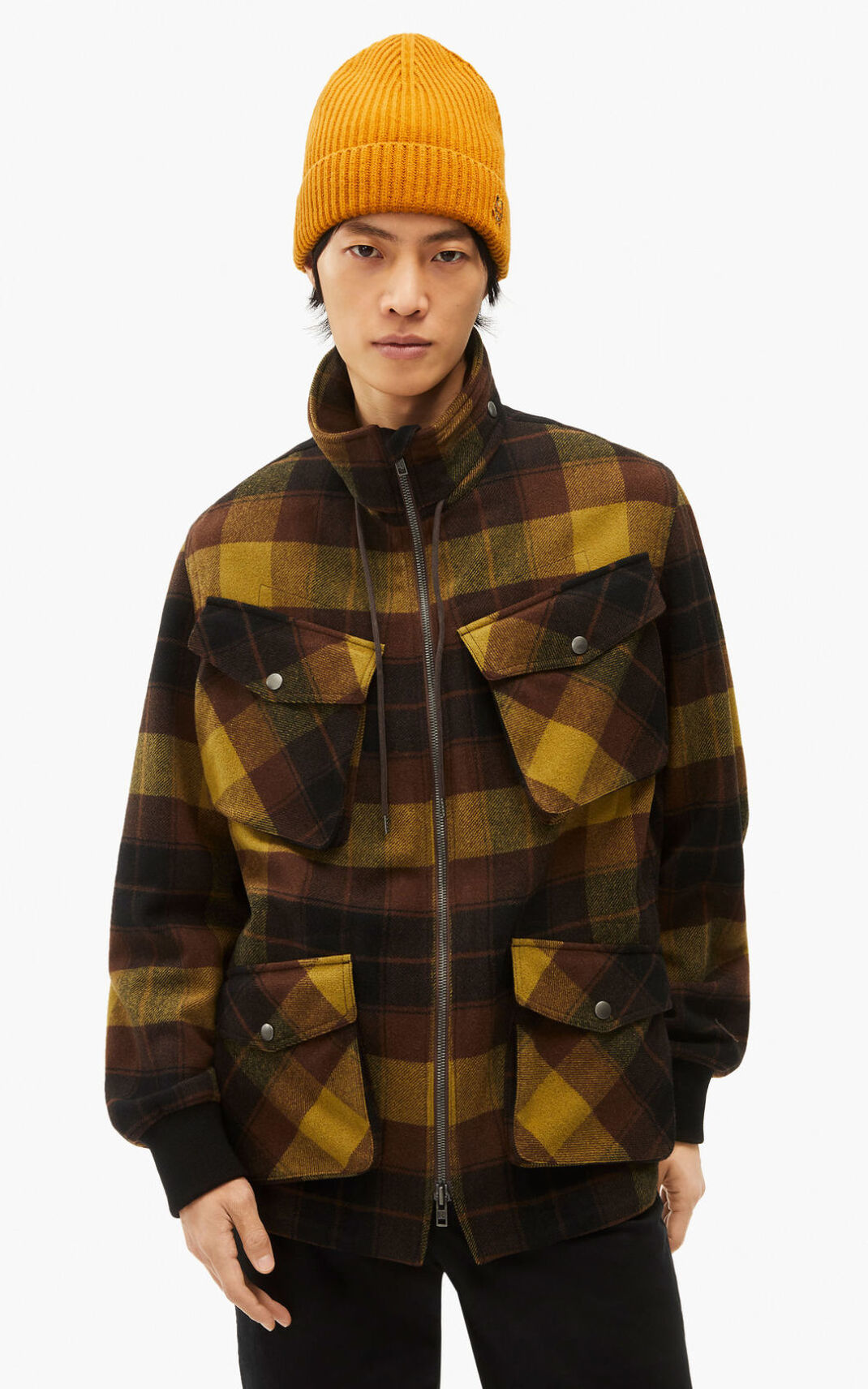 Kenzo Checkered wool Parka Hombre Marrones Oscuro | 2859406-YC